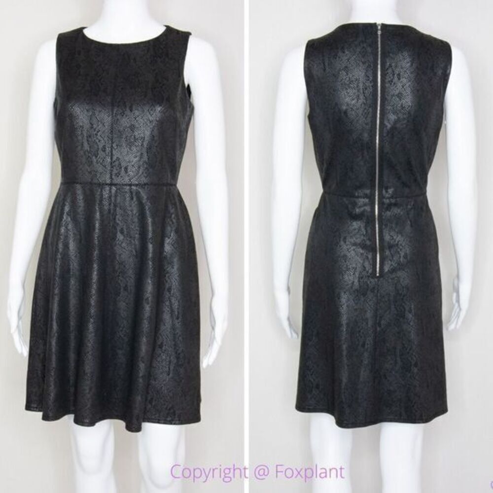 Donna Morgan faux snakeskin fit and flare little black‎ dress, size 2